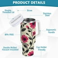 thumbnail image 2 of Yayeee 40oz Stainless Steel Tumbler with Straw and Handle Double-Wall Insulated Travel Water Bottle, Pink Flowers, 2 of 8