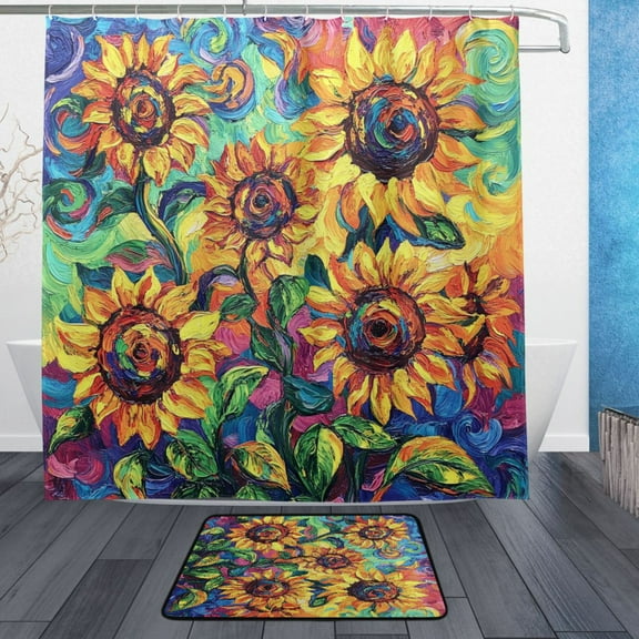 BZSMCE Shower Curtain and Bath Accessory Set,Vibrant Sunflowers in Bloom Pattern