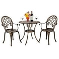 thumbnail image 4 of Antique Bistro Table Set, 3 Pieces Outdoor Patio Set with Ice Bucket, Cast Tulip Design Patio Table and Chairs, Weather Resistant Outdoor Furniture Set for Balcony Porch, Antique Bronze Finish, Q9489, 4 of 8