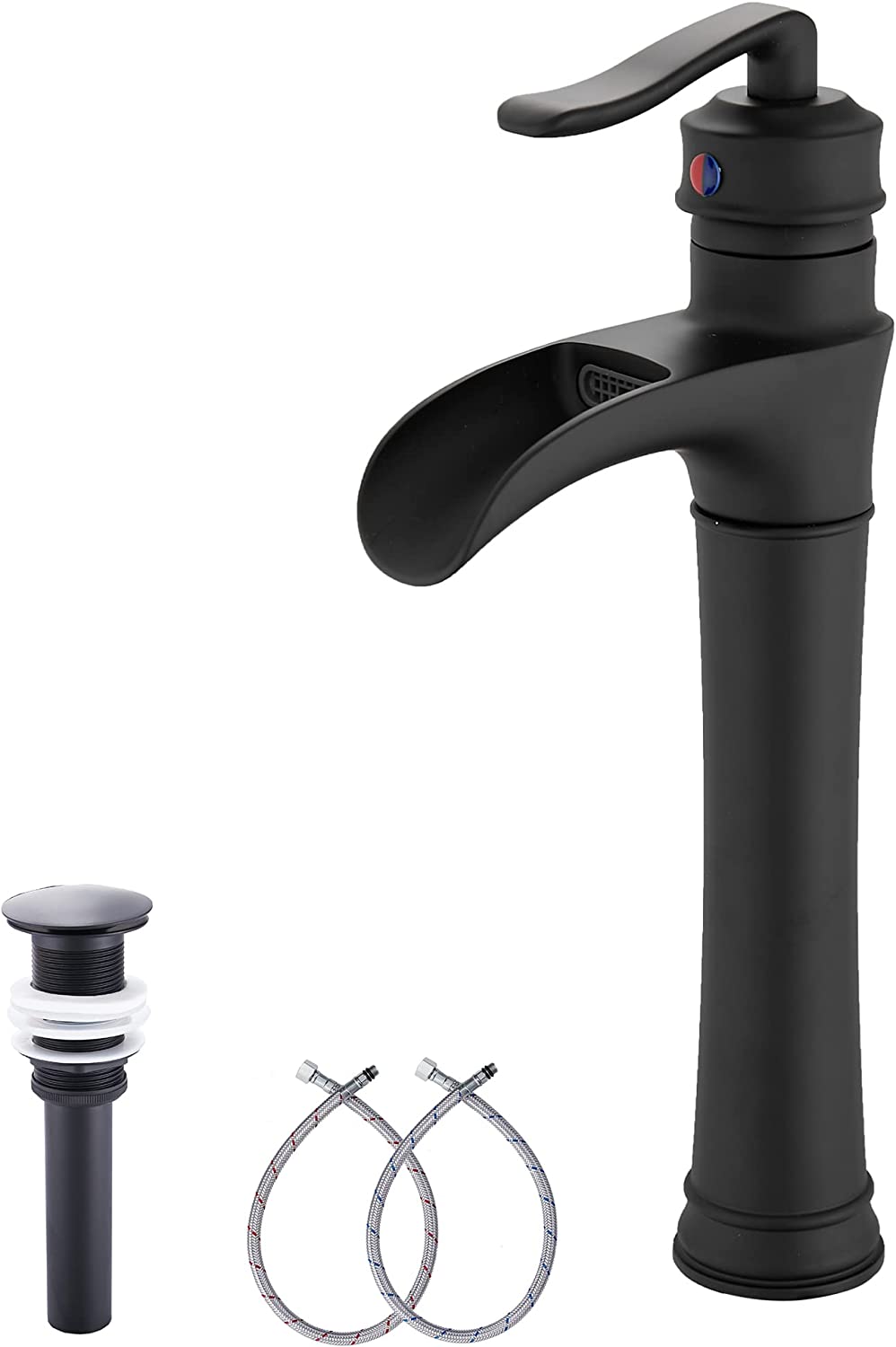 GGStudy Waterfall Matte Black Bathroom Faucet SingleHandle One Hole
