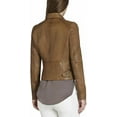thumbnail image 2 of Women Brown Leather Jacket Coat Genuine Lambskin Pure Leather Biker Jacket W316, 2 of 3