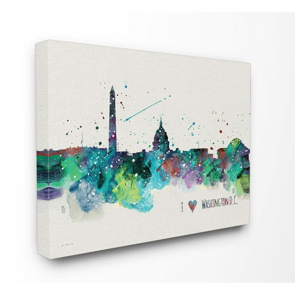 The Stupell Home Decor Collection I Heart Love DC Paint Splatter Stretched Canvas Wall Art