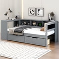 thumbnail image 3 of Harper & Bright Designs Wood Twin Size Platform Bed with Storage Shelves, Drawers, Charging Station and Upholstered Headboard, Gray Gray, 3 of 12