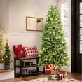 thumbnail image 3 of Mayhihi 6Ft Pre-Lit Slim Christmas Tree, Green, Fir Xmas 'Feel Real' Artificial Tree, White Lights, 3 of 5