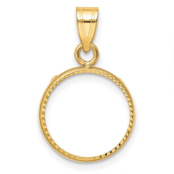 Wideband Distinguished Coin Jewelry 14k Polished and Diamond-cut 13.0mm Prong Coin Bezel Pendant