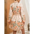 thumbnail image 3 of Njagoc3 Womens V-Neck Floral Loose Fit Dress - Short Sleeves, Tie Detail, Lightweight Breathable Fabric, Summer Boho, 3 of 5
