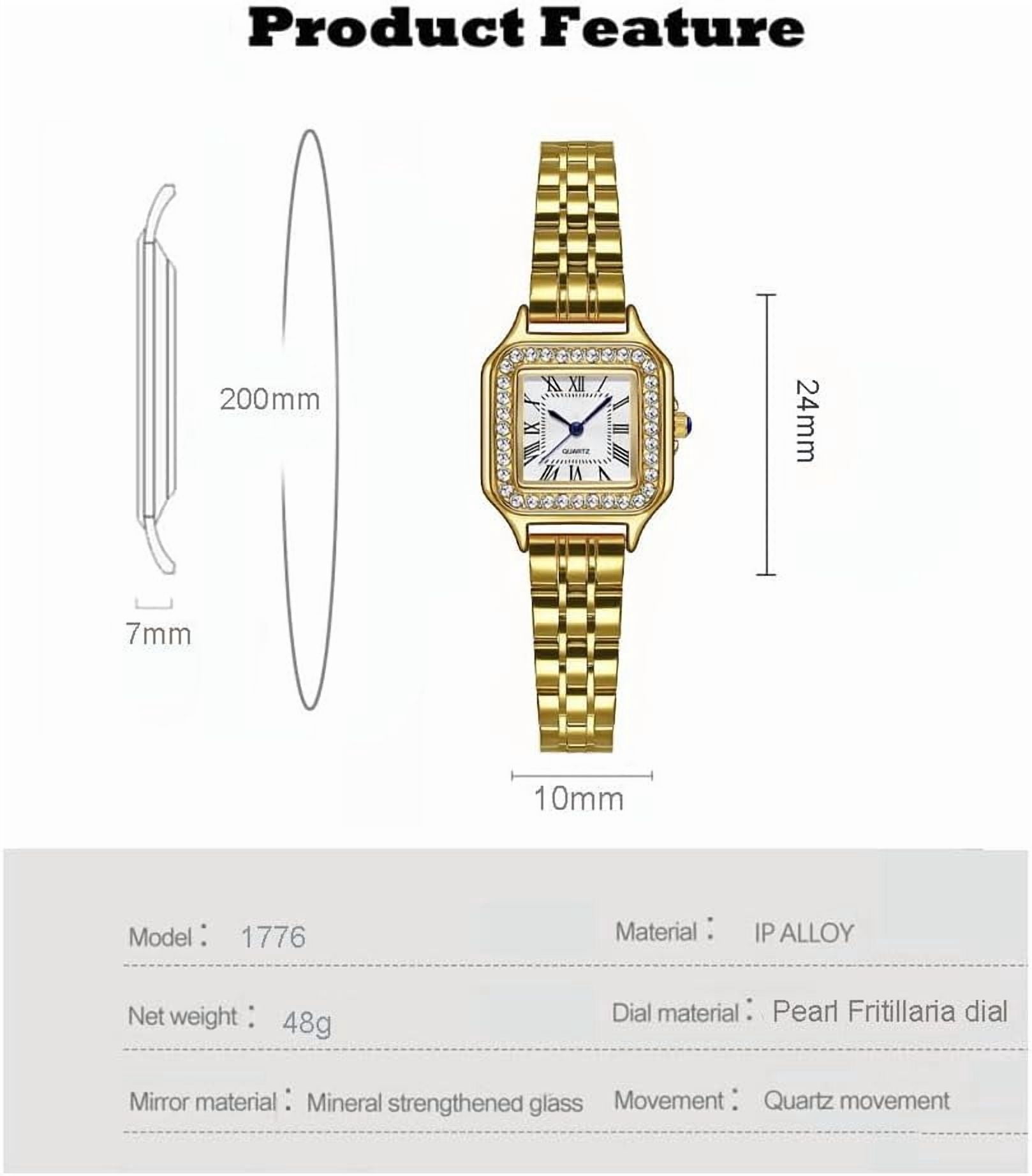 Gold Watches for Women Dainty Square Vintage Watches Luxury Ladies Diamond Accent Dress Stainless Steel Bracelet Watch Analog Quartz Waterproof Watch