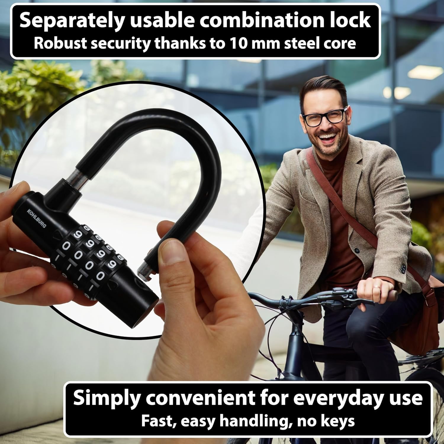 Cable Lock 6.5ft / 2 Meter Long with Code – 79” / 200cm Combination Lock – Steel Cable Lock with Hook & Loop Straps – Steel Cable with Number Padlock for Bicycle, Garden Furniture & Bike Lock