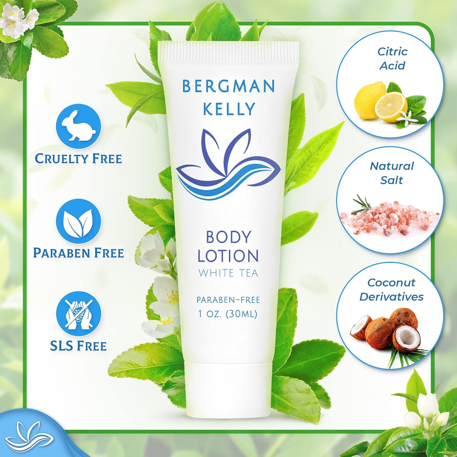 BERGMAN KELLY 1 fl oz White Tea Travel Size Lotion, 100 Pack (US Company)