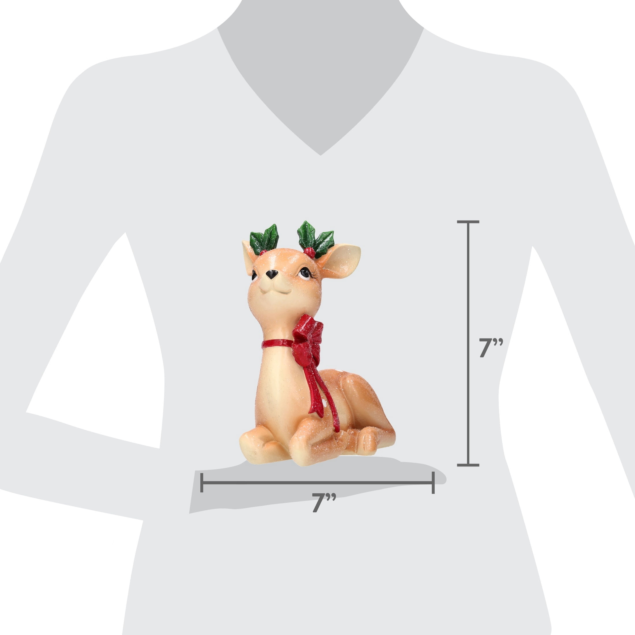 Sitting Deer with Bow Christmas Decoration, Multicolor, 6.8", by Holiday Time