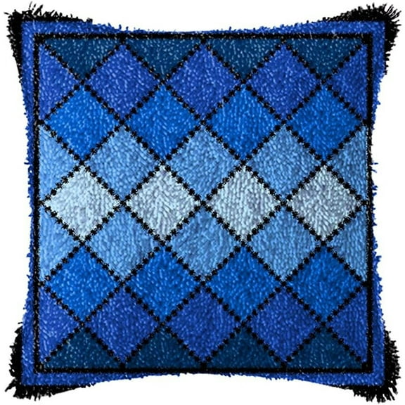 DL-YTG Latch Hook Kits Pillow Black Butterfly Crochet Yarn Cushion Colour Canvas Rug Needlework DIY Pillowcase Hook and Latch Kit Christmas Home Crafts Sofa Decoration 42x42cm/16X16inch