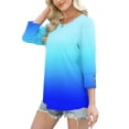 thumbnail image 4 of EchfiProm Sky Blue T-Shirts for Women 3/4 Sleeve Tops Crew Neck Relaxed Fit Fall Pullover Gradient Womens, 4 of 7
