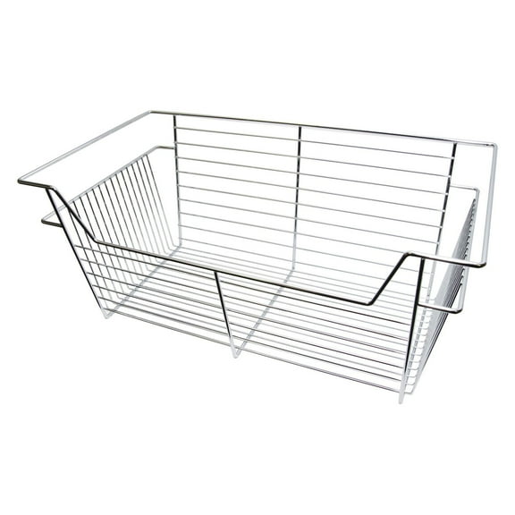 Easy Track 24 Inch Metal Slide Wire Closet Storage Basket Organizer, Chrome