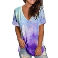 thumbnail image 1 of Cathalem Women's Fashion Color Block T Shirts Ribbed Fitted Summer Basic Tees Lettuce Trim Going Out Tops,Purple L, 1 of 3