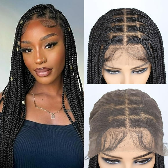 lounoke 13x8 HD Lace Front Box Braided Wigs for Black Women, 36 inch Knotless Box Braids Wigs with Baby Hair, Glueless Medium Box Braid Wig â¦