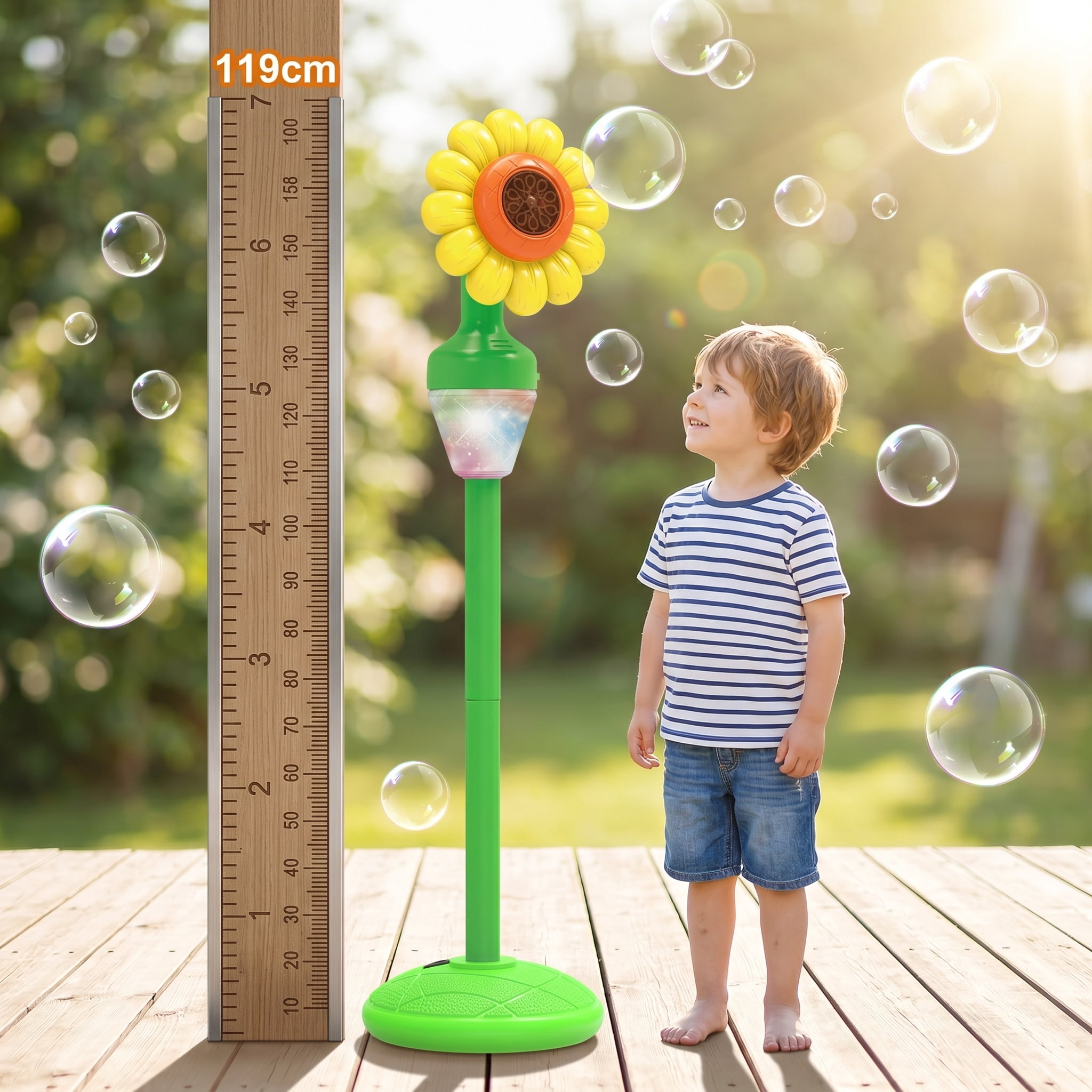 Sunflower Bubble Machine with Lights and Music for Outdoor, Automatic Bubbles Toys for Kids Toddlers, Adjustable Height Bubbles Blower Maker for Wedding Birthday Party Christmas