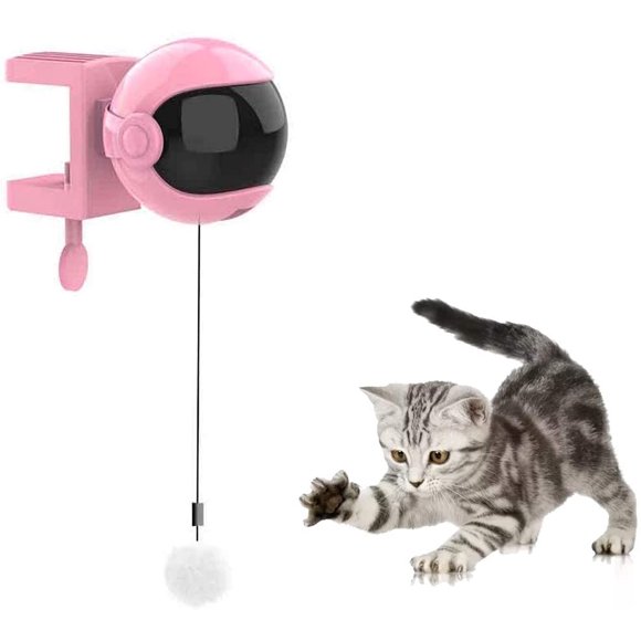 Jouet pour chat interactif automatique, peut être tourné à 360 degrés, ascenseur électrique, jouet pour chat automatique, fait pivoter automatiquement la balle pour animaux de compagnie (blanc) (Rose)