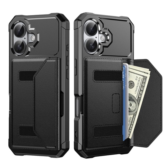 Dteck for iPhone 17 Case Wallet with Credit Card Holder, Shockproof Rugged Bumper Protective Phone Cover,Black