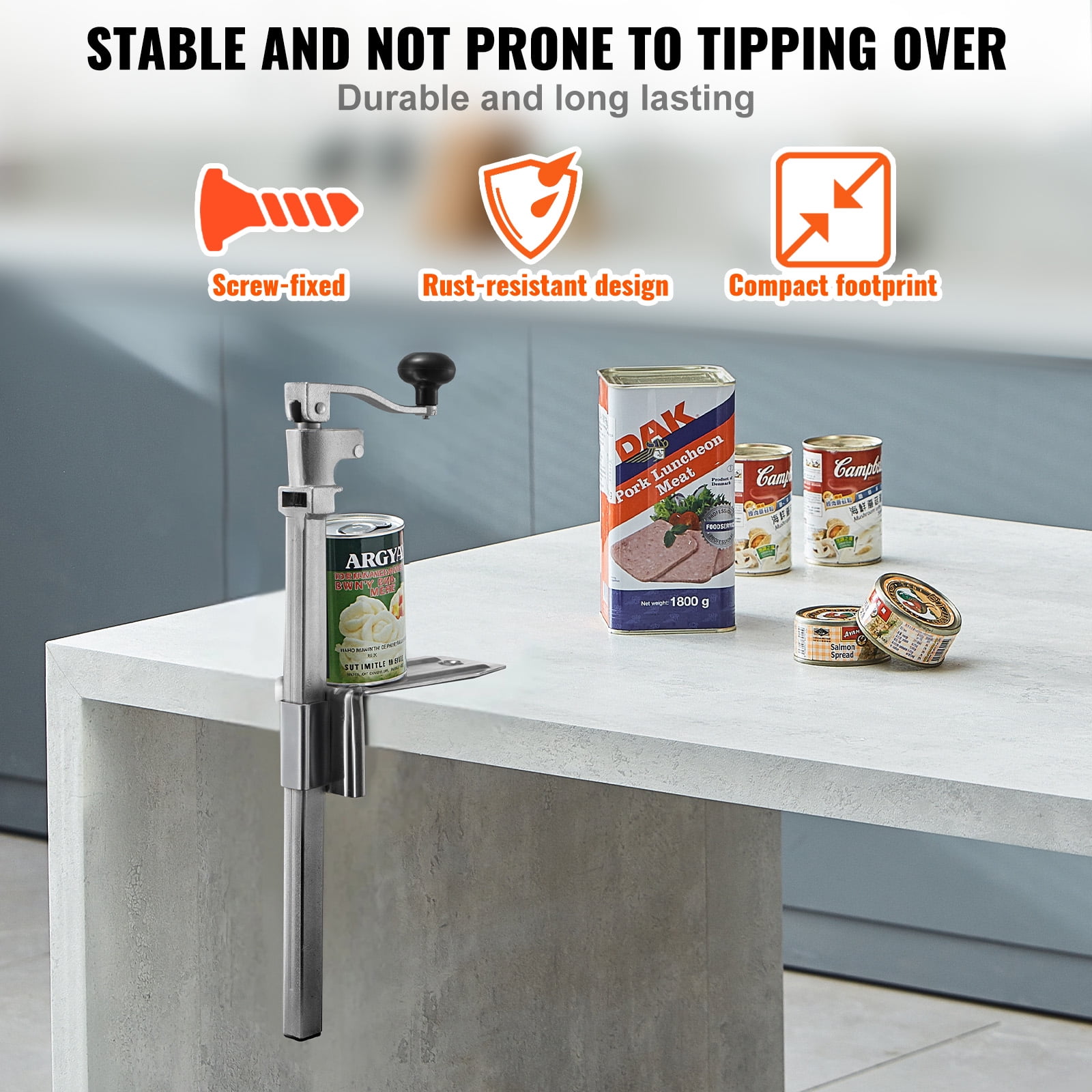 KFFKFF Commercial Manual Can Opener, Durable Tabletop Tool for Cans Up to 11.8 Inches, Adjustable Height with Stainless Steel Blade, Ideal for Restaurants and Food Stores