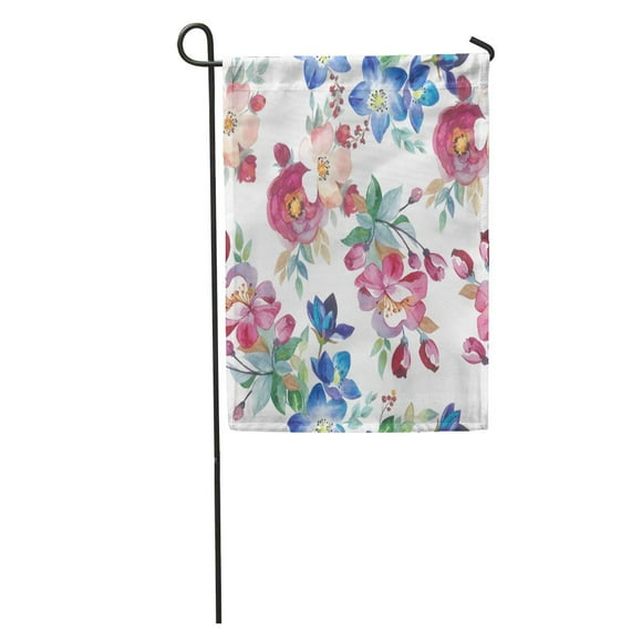 POGLIP Wildflower Rose Flower Pattern in Watercolor Full Name of The Garden Flag Decorative Flag House Banner 12x18 inch