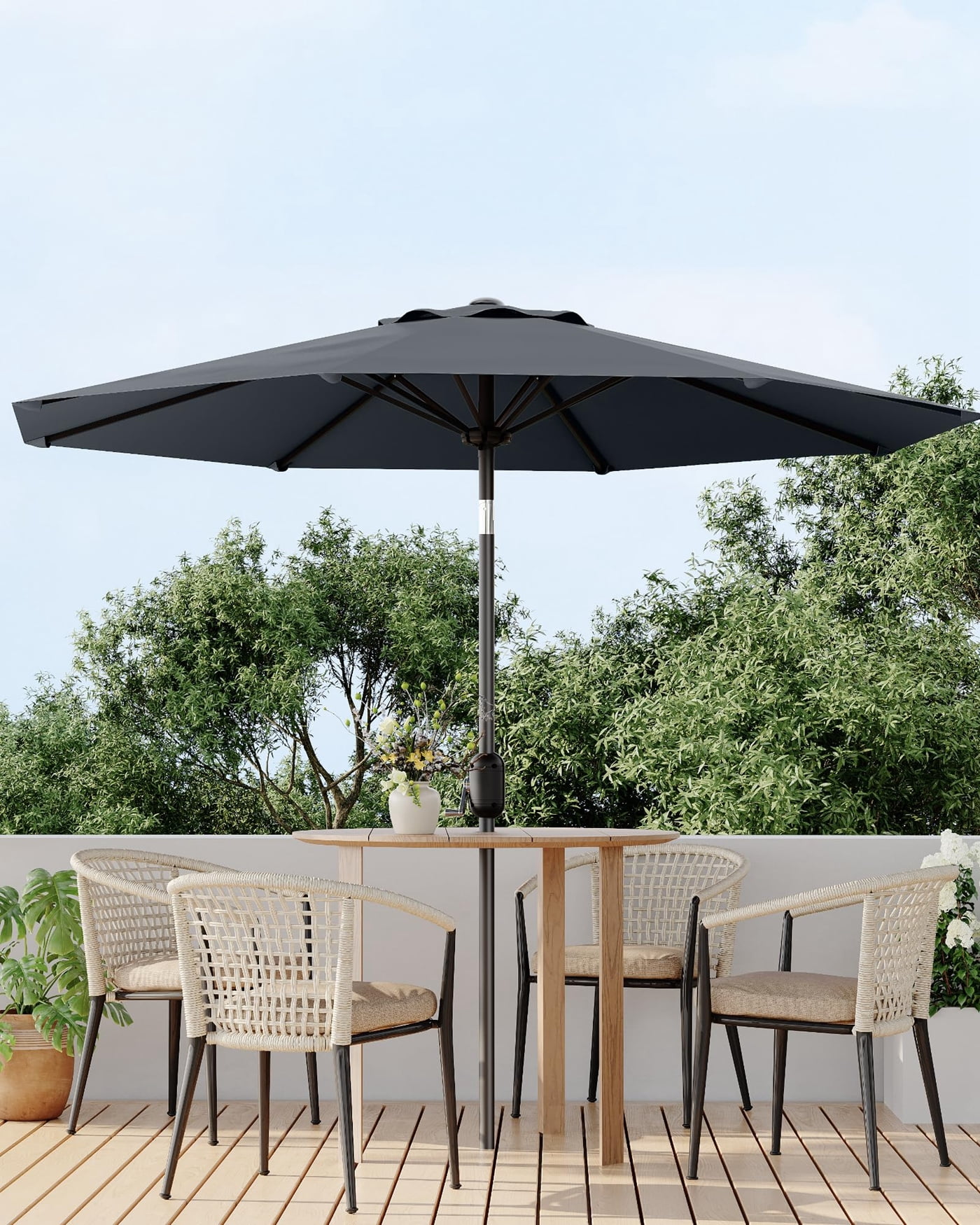 Arigeas 7.5ft Patio Umbrella, Outdoor Market Table Parasol with Push Button Tilt, 6-rib Frame and Crank