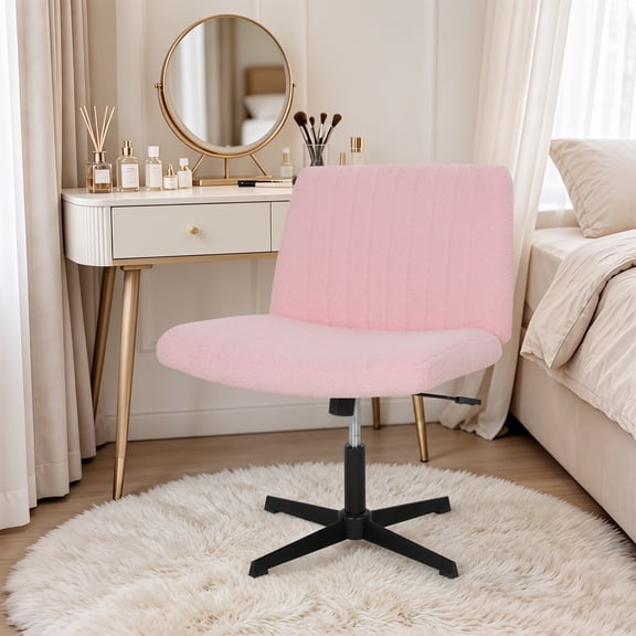 Criss Cross Chair Modern Wide Seat with Mid back Armless Home Office Capacity 300lbNo Wheels Modern Swivel Height Adjustable Ergonomic Desk Computer Task Vanity Chairs,Pink
