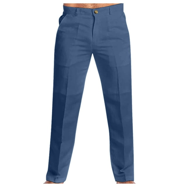 Pantalones de playa holgados de talla grande para hombre, de color liso, para todas las estaciones: pantalones casuales de lino con bolsillos