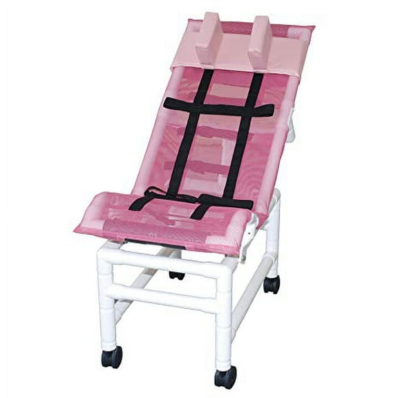 Reclining bath / shower chair (LARGE), with dual base & casters, head bolster, 180 lbs weight capacity