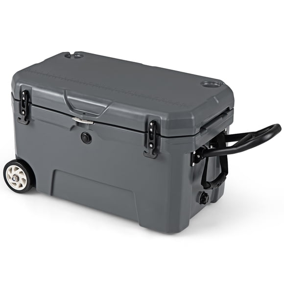 Gymax 52 Quart Portable Hard Cooler w/6-Day Ice Retention Pull Handle & Wheels Ruler Grey