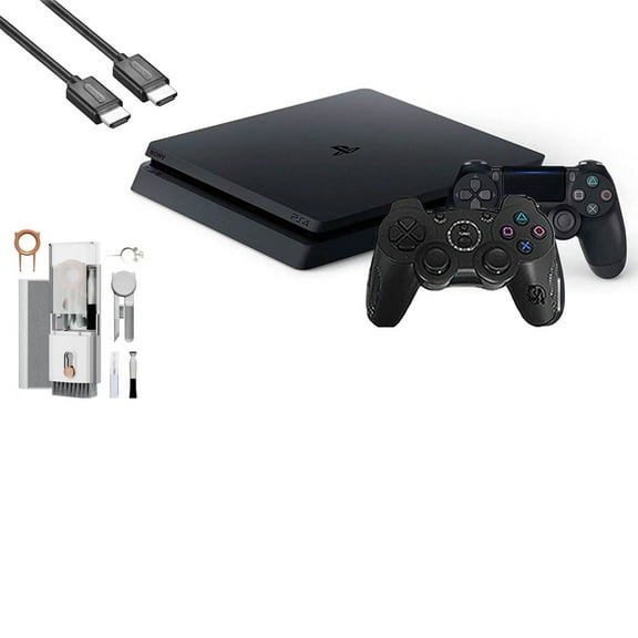 Pre-Owned Sony 2215B PlayStation 4 Slim 500GB Gaming Console Black, HDMI Cable 2 Controller With BOLT AXTION Cleaning Kit Bundle