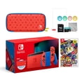 thumbnail image 1 of 2021 New Nintendo Switch Mario Red & Blue Limited Edition with Mario Iconography Carrying Case and Screen Protector Bundle With Super Bomberman R And Mytrix Accessories, 1 of 9