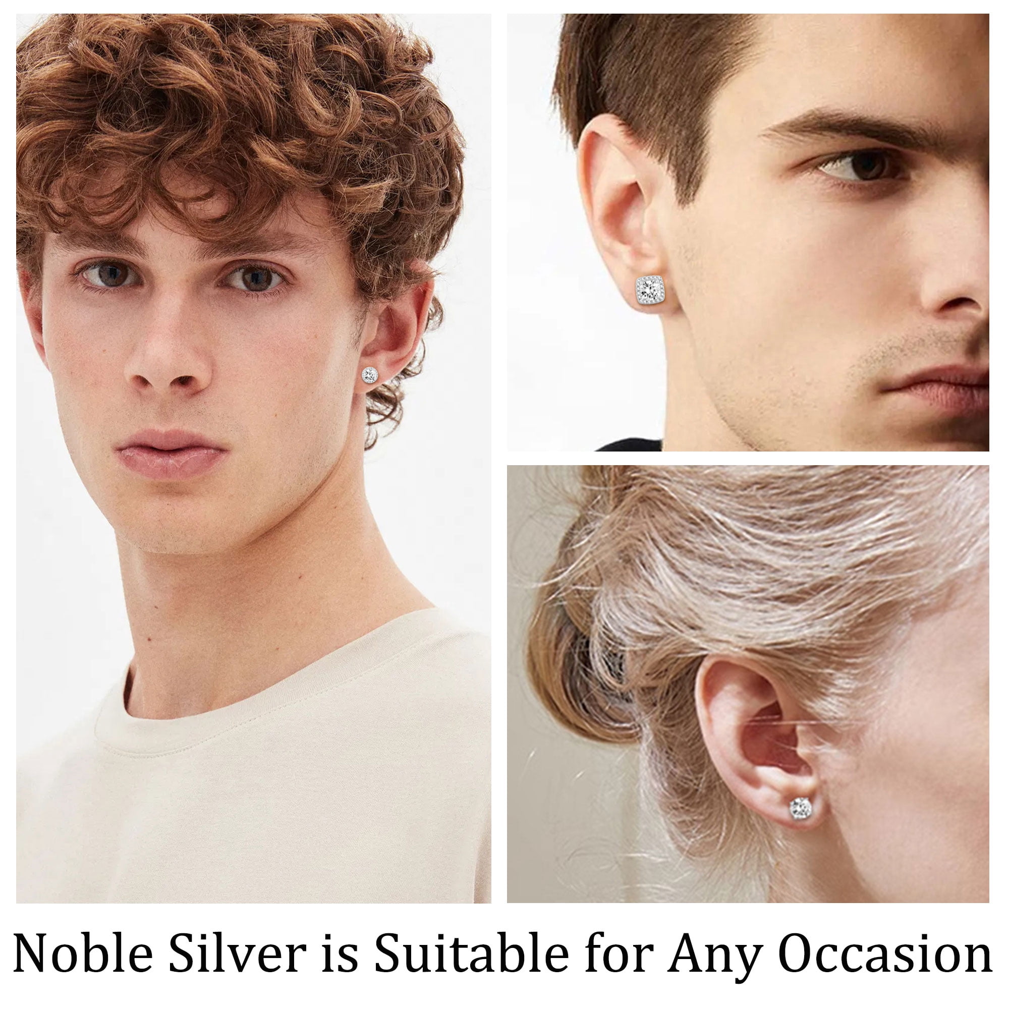 APSVO 4 Pairs 18K White Gold Plated Halo Stud Earrings for Women Men CZ Hypoallergenic S925 Sterling Silver Post Earrings Set Birthday Graduation Jewelry Gifts Mom Her Him Teen Wife Adult