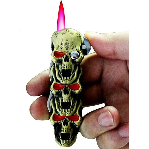 Red Flame Windproof Lighter with Pocket Knife,Skull Design Butane lighter
