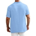 thumbnail image 5 of Timoontee Men's Summer Beach Vacation Shirt Short Sleeve Mock Neck Shirts Solid Quarter Button Pullover Tops Breathable Casual Workout Shirts Light Blue L, 5 of 9