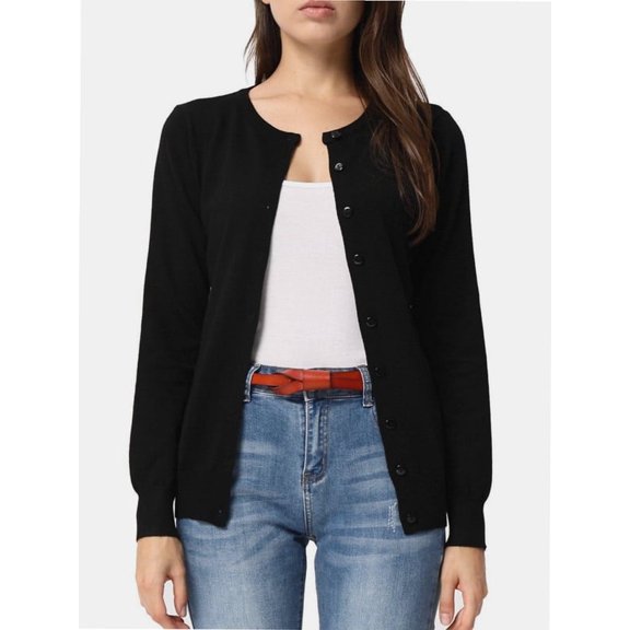 Women's Crew Neck Button Down Long Sleeve Cardigan Sweater