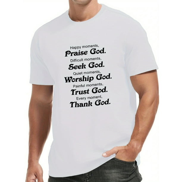 Vibrant Happy Moments Tee - Men's Fashion Round Neck Short Sleeve T-Shirt for Spring Summer Holiday Leisure Vacation - Praise God Print Regular Fit Top