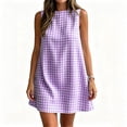 thumbnail image 5 of VBVC Women's Gingham Sleeveless Shift Mini Dress,Ladies Crew Neck A-Line Tunic Dress,Casual Summer Plaid Sundress For Women,Purple,S-2XL, 5 of 8