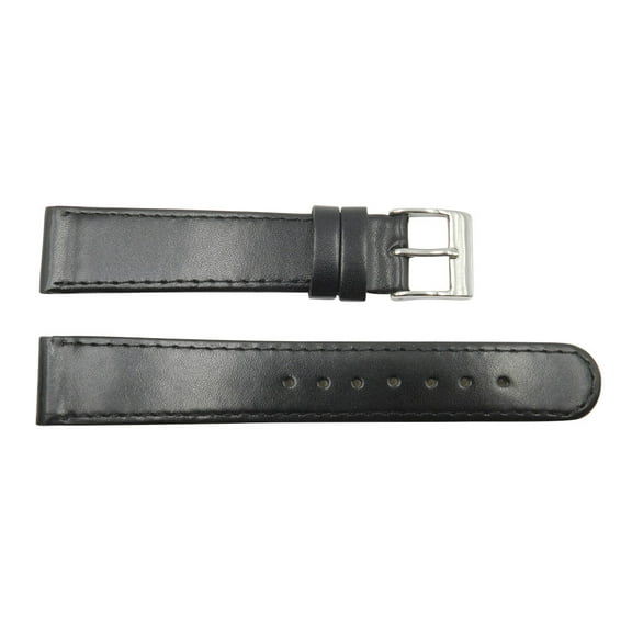 18mm Black Genuine Leather Thin Glossy Replacement Watch Band