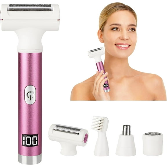Hoey 5 in 1 Painless Hair Remover for Women, Facial Hair Removal, Electric Cordless Shaver Set, Wet & Dry Lady Razor for Women for Bikini Line, Nose Hair, Eyebrow, Arm, Leg USB Rechargeable