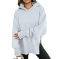 thumbnail image 3 of Oversized Hoodies for Women Fleece Side Slit Hooded Sweatshirts Thumbhole Long Sleeve Sweatshirts Cozy Pullover Shirts Light Gray M, 3 of 8