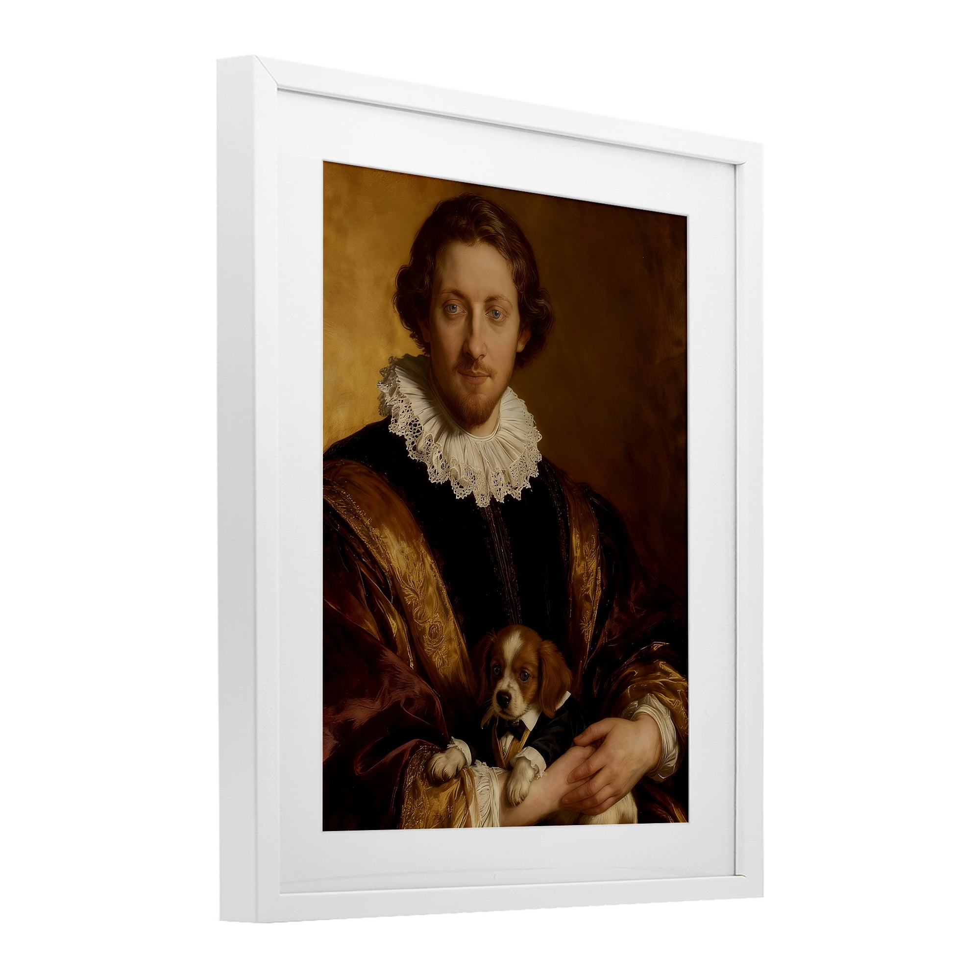Stupell Industries Renaissance Noble with Loyal Companion White Framed Print Under Glass, design by CAD Designs