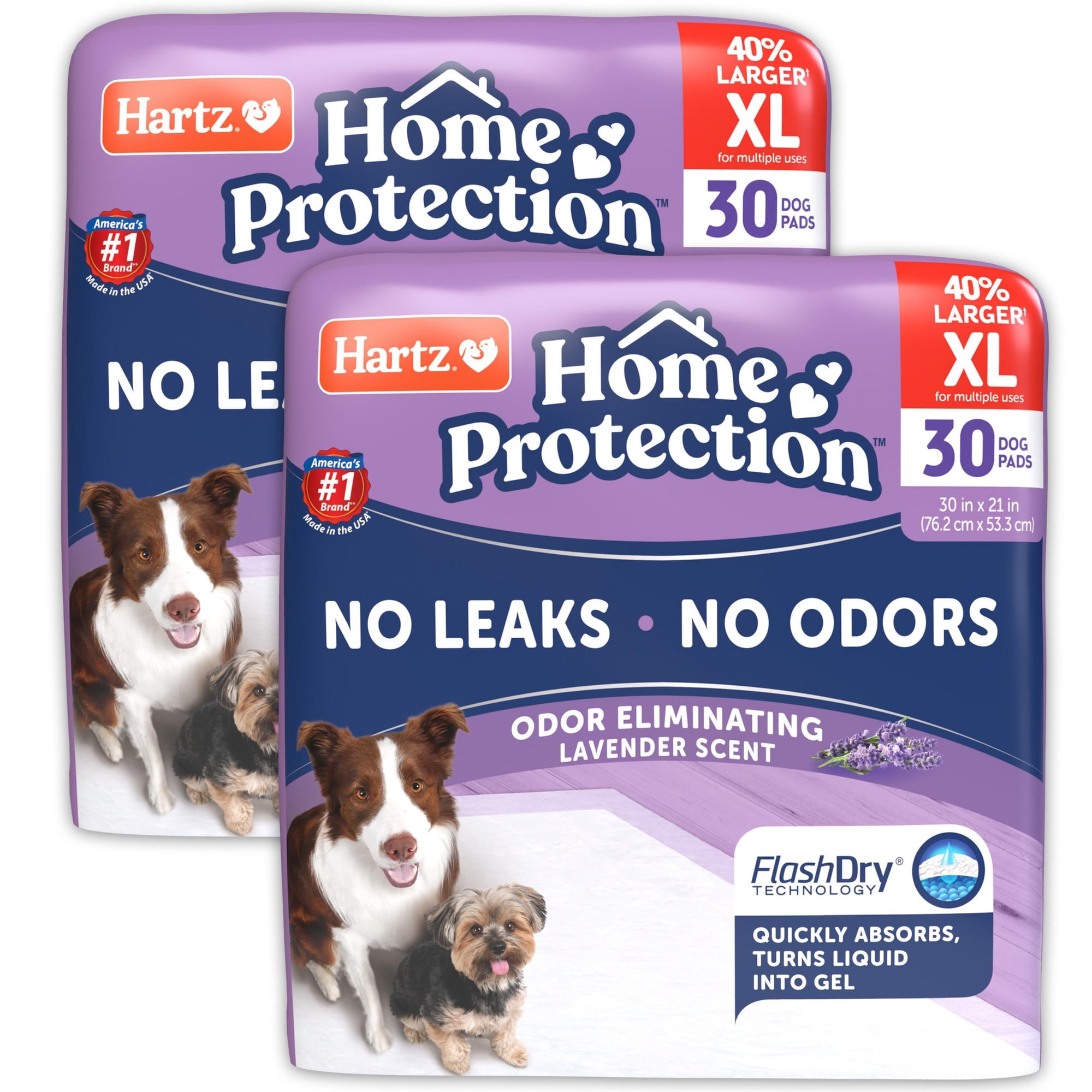 Hartz Home Protection Super Absorbent Odor Eliminating Lavender Scented No Leaks Dog Pads, XL, 30in x 21in, 60 Count