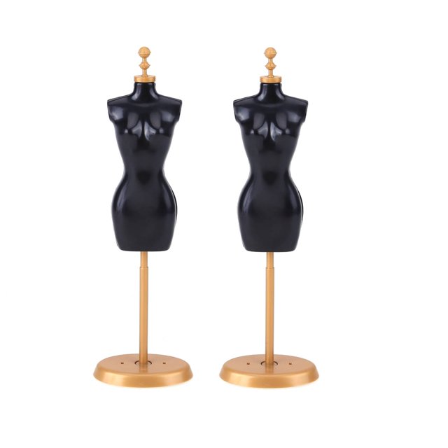 Mojoyce - Soporte de exhibición de vestidos de muñecas, paquete de 2, para exhibir juguetes en casas de muñecas, color negro