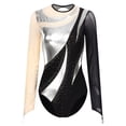 thumbnail image 3 of iiniim Womens Shiny Gymnastics Leotard Metallic Contrast Color Long Sleeve Bodysuit Performance Silver L, 3 of 7