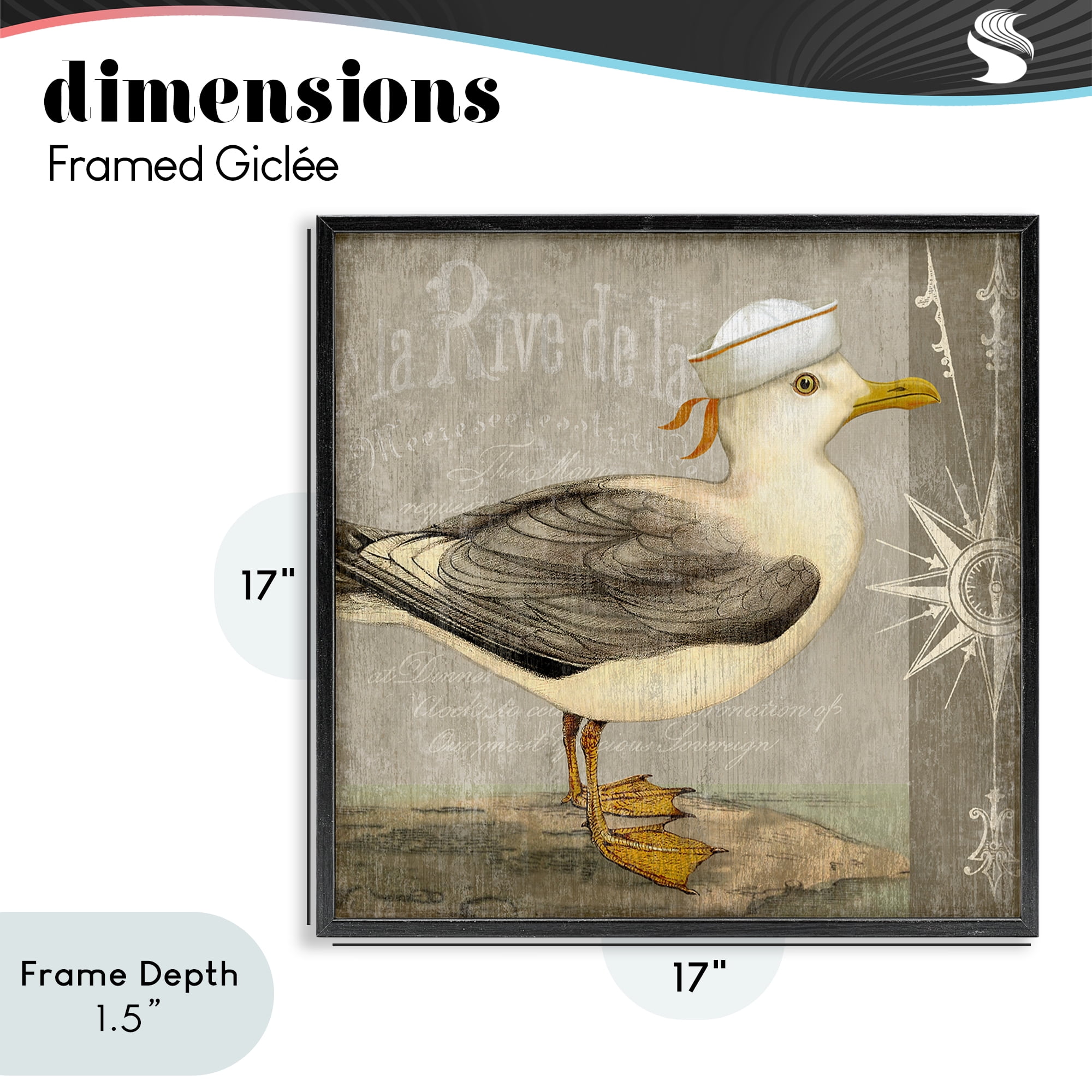 Stupell Industries Rustic Little Seagull Black Framed Giclee Art, design by Suzanne Nicoll