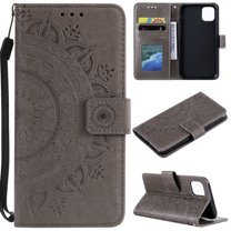 Allytech Embossed Mandala PU Leather Case for iPhone 13 Pro 2021(6.1"), Slim Soft TPU Bumper Anti-Scratch Flip Kickstand Detachable Lanyard Wallet Protective Case for iPhone 13 Pro, Gray