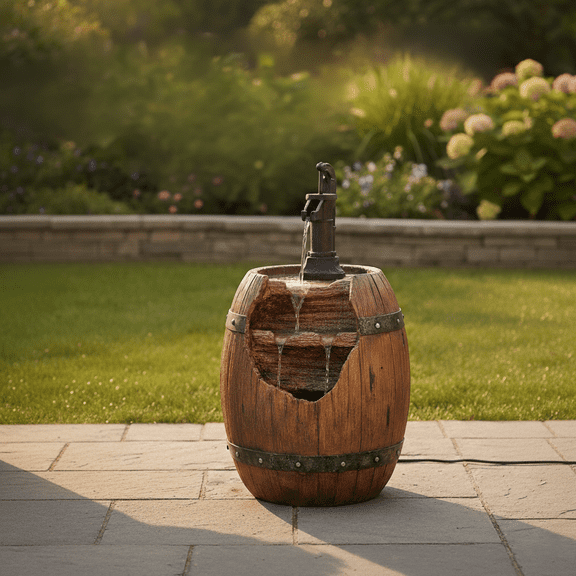 Teamson Home Vintage Barrel Water Pump Outdoor Waterfall Fountain
