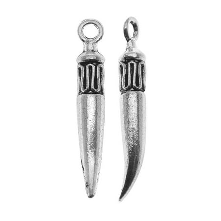 - Lead-Free Pewter Charms, Tribal Tooth Horn 26mm, 2 Pieces, Antiqued Silver