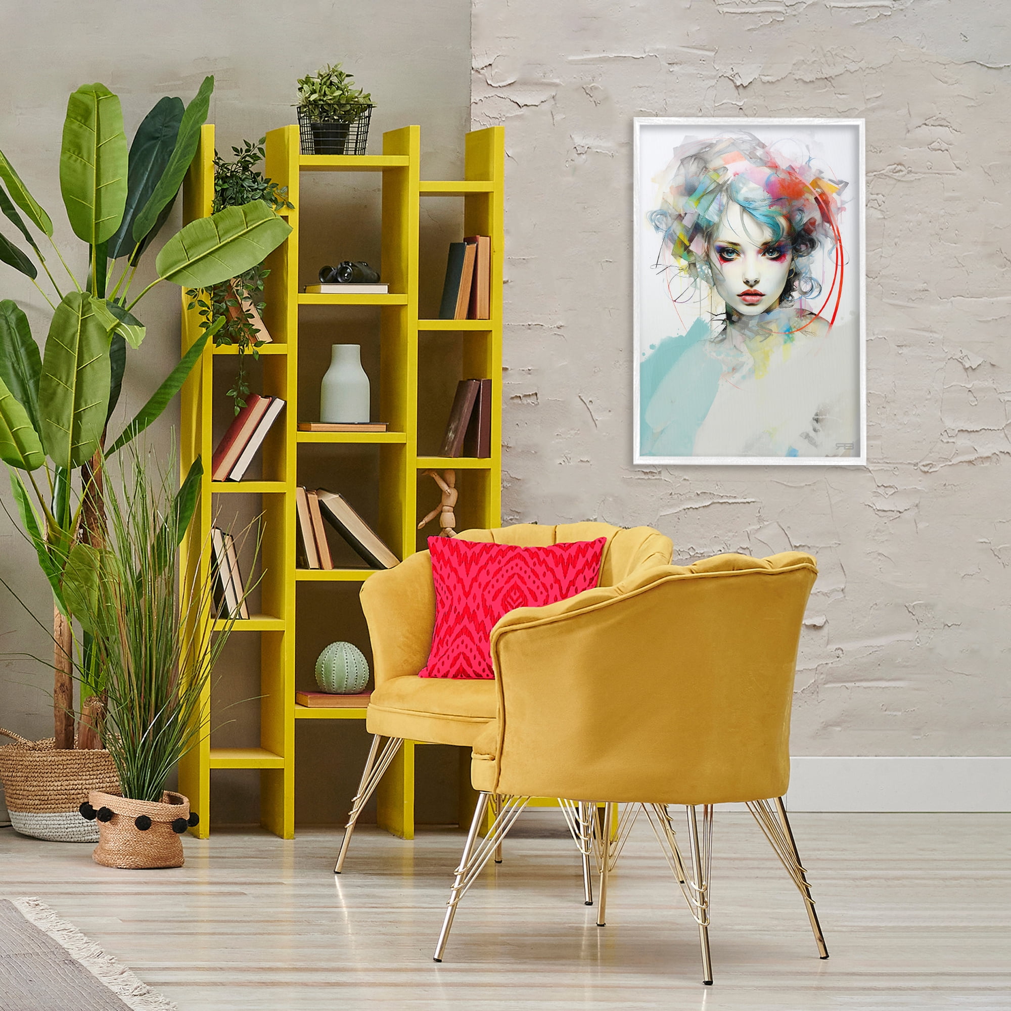 Stupell Industries Abstract Hair Visage Novelty Painting White Framed Art Print Wall Art, 20 x 30