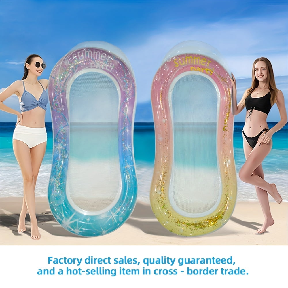 Inflatable Adult Pool Lounger Float Boat, Large Beach Sunbathing Raft and Float, High Aesthetic Pool Tube, Gradient Orange Powder